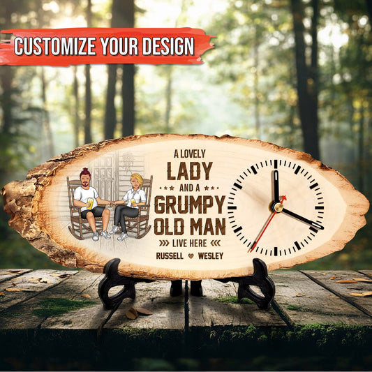 Couple - A Lovely Lady And A Grumpy Old Man Live Here - Personalized Wooden Clock