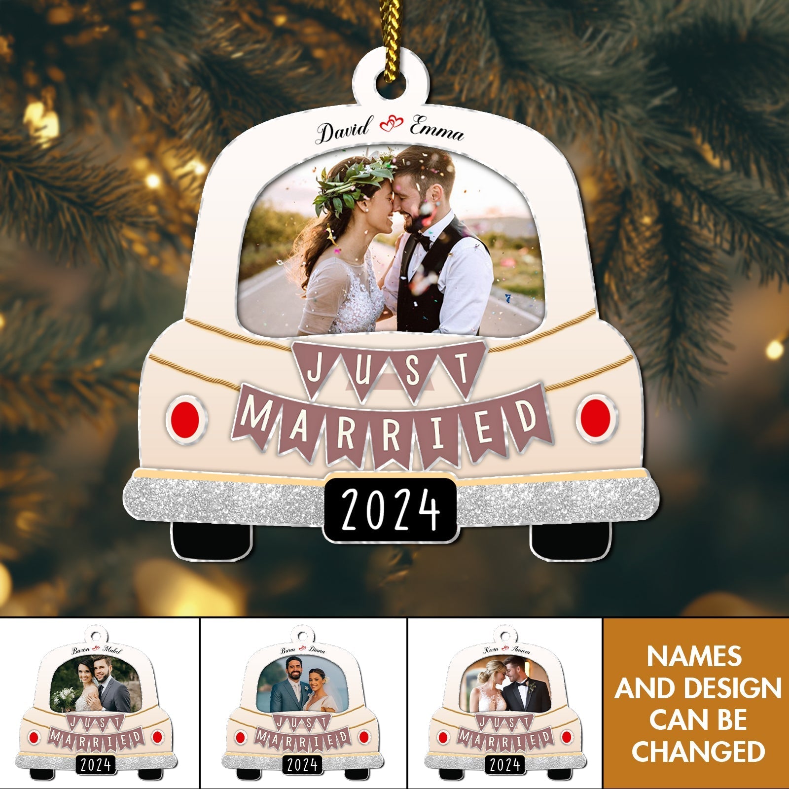 Couple - Just Married 2024 - Personalized Photo Acrylic Ornament