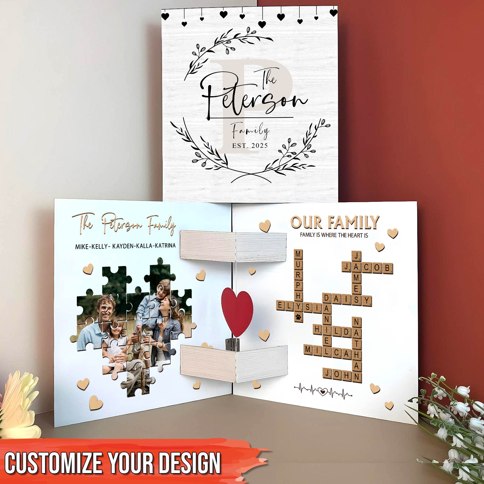 Family - Family Is Where The Heart Is - Personalized Crossword Wooden Invitation