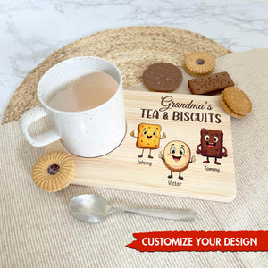 Family - Grandma's Tea & Biscuits - Personalized Wooden Drink Tray