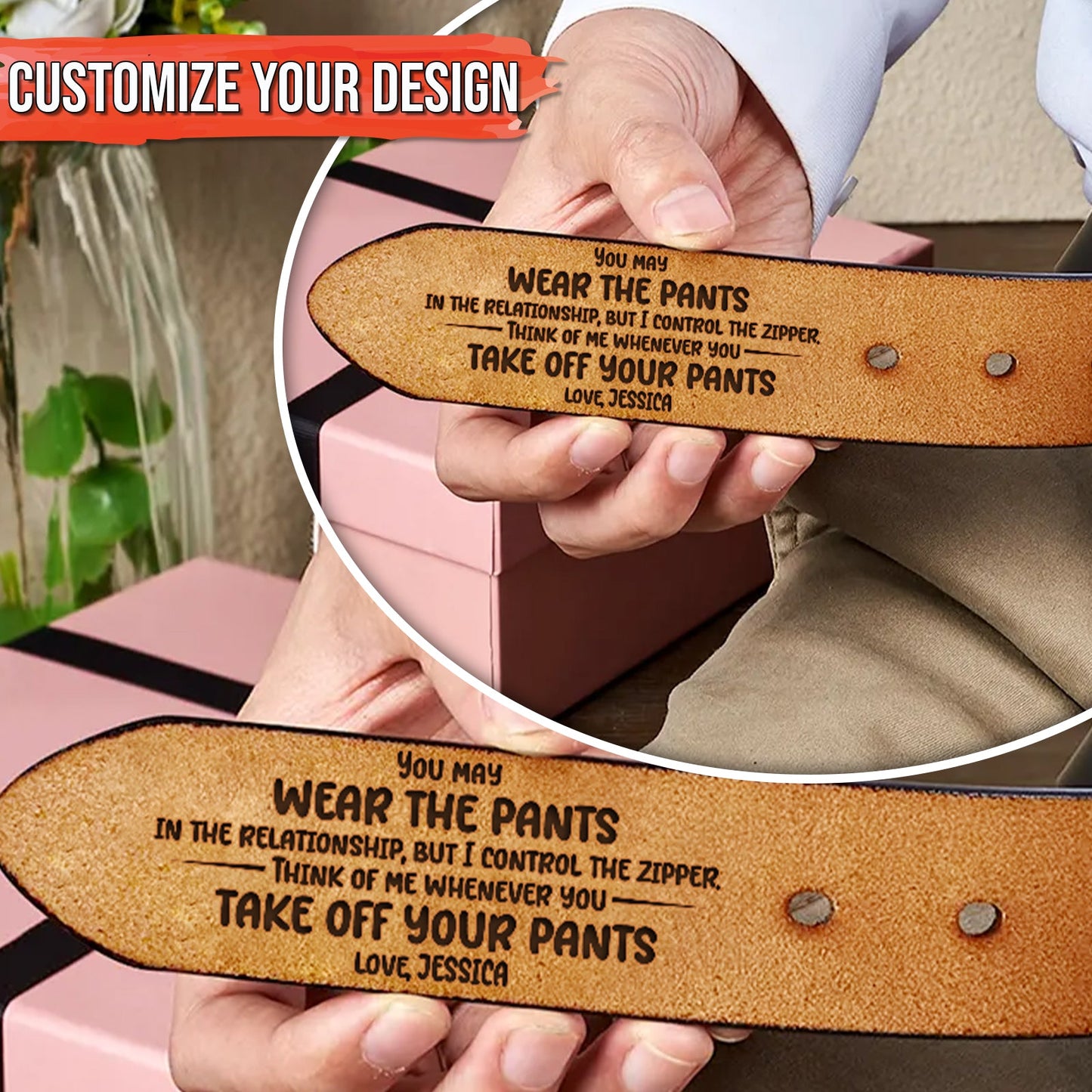 Couple - You Wear the Pants, I Own the Zipper - Personalized Leather Belt