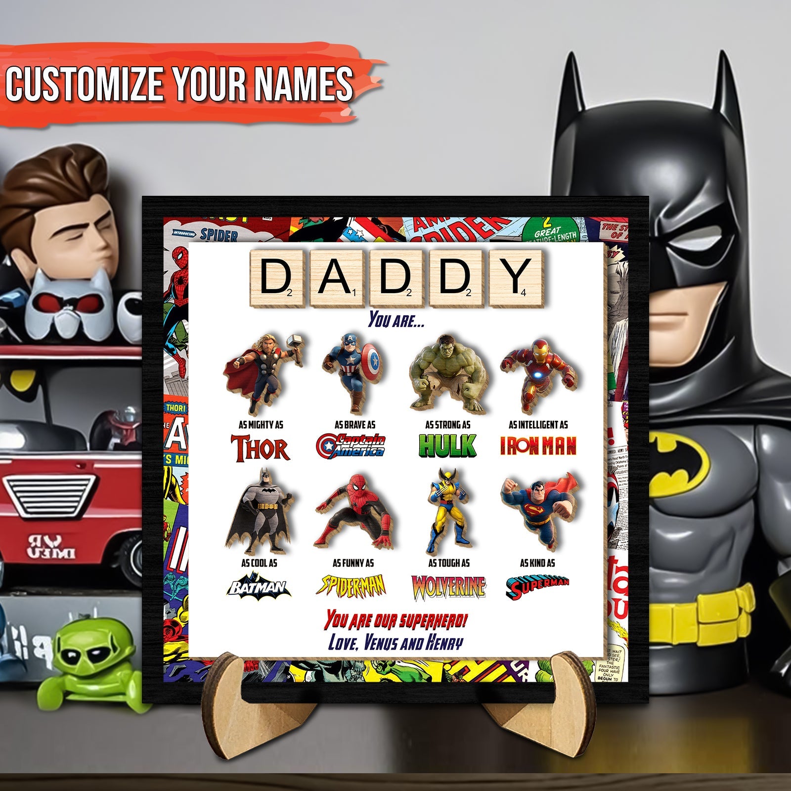 Father - You Are Our Superhero - Personalized 3-Layer Wooden Sign