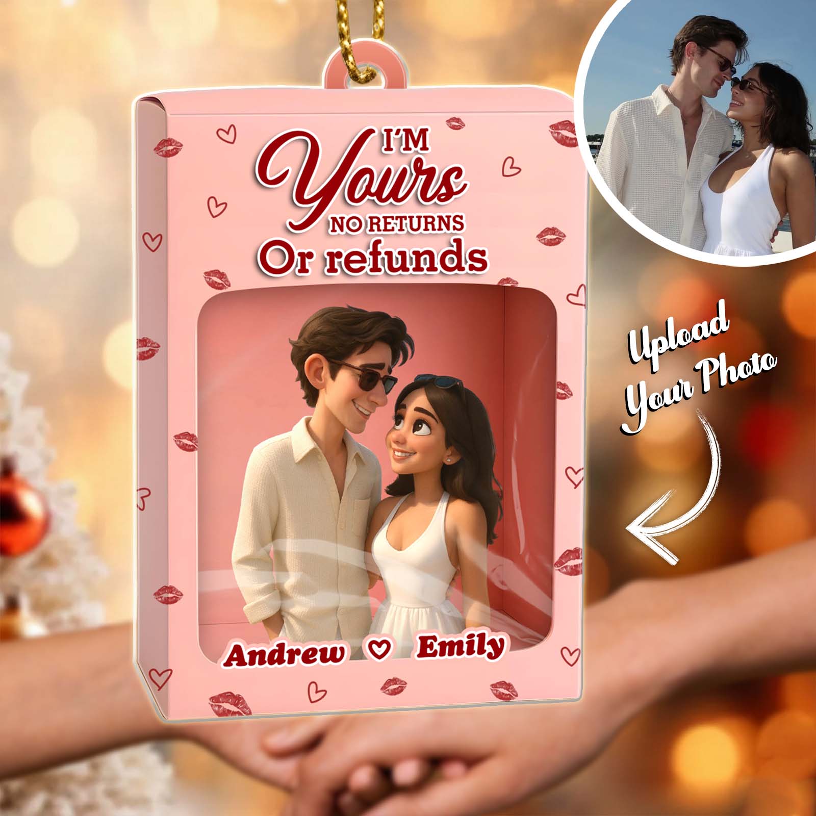 Personalized 3D couple gift box featuring custom names Andrew and Emily for romantic gifting
