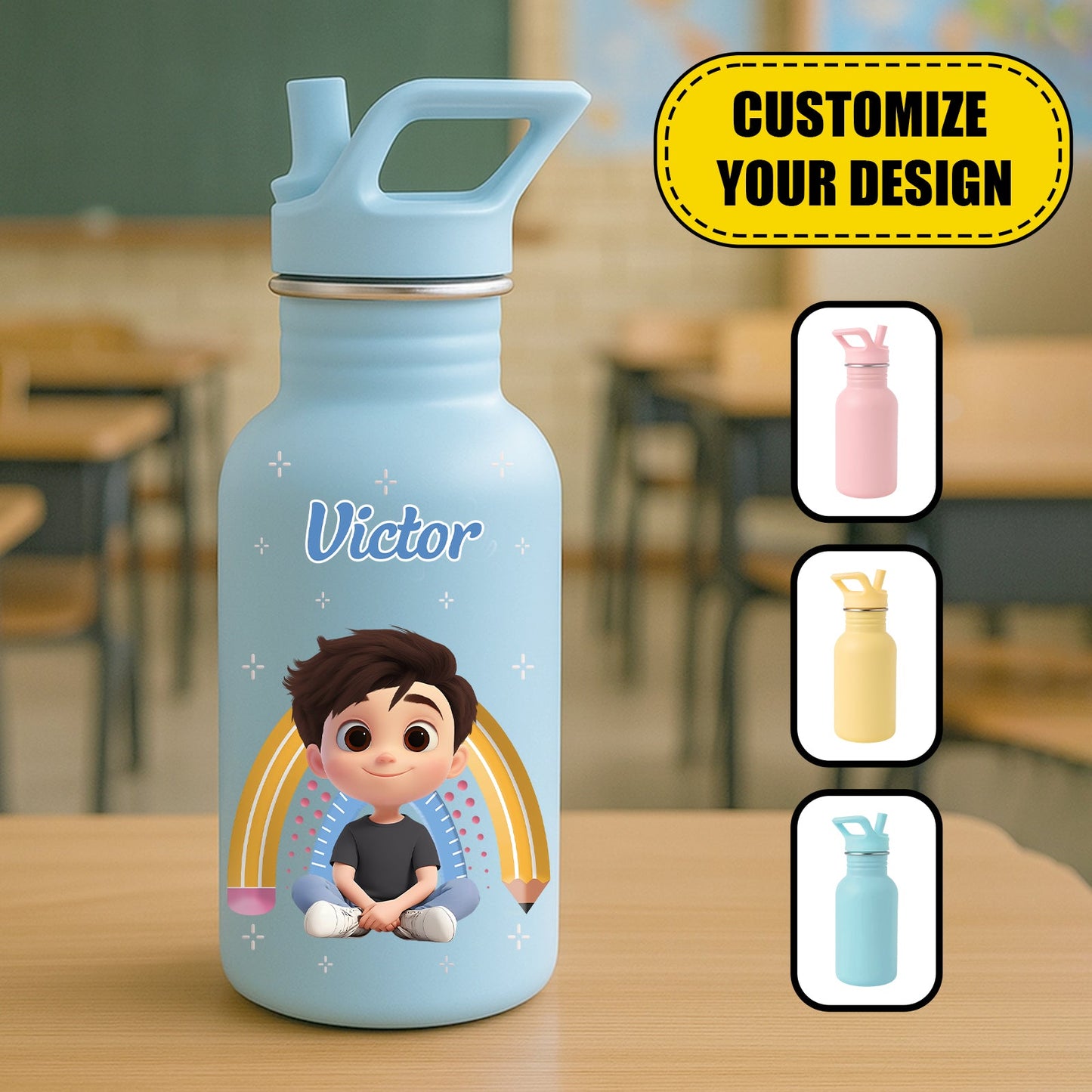 For Kid - Rainbow - Personalized Kids Water Bottle