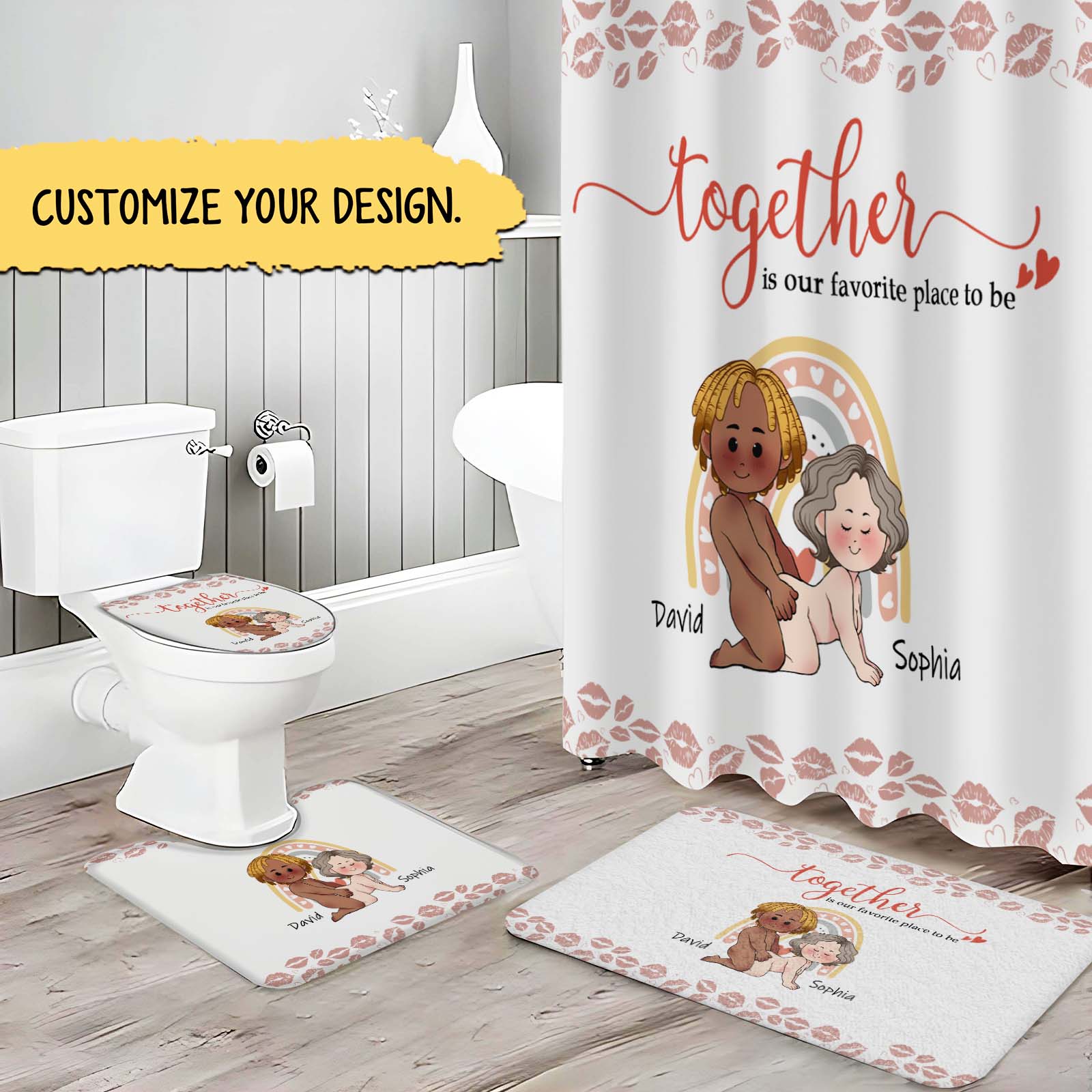 Couple - Together Is Our Favorite Place To Be - Personalized Bathroom Curtain & Mats Set