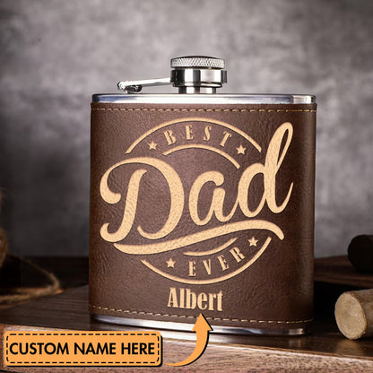 Father - Best Dad Ever - Personalized Leather Flask