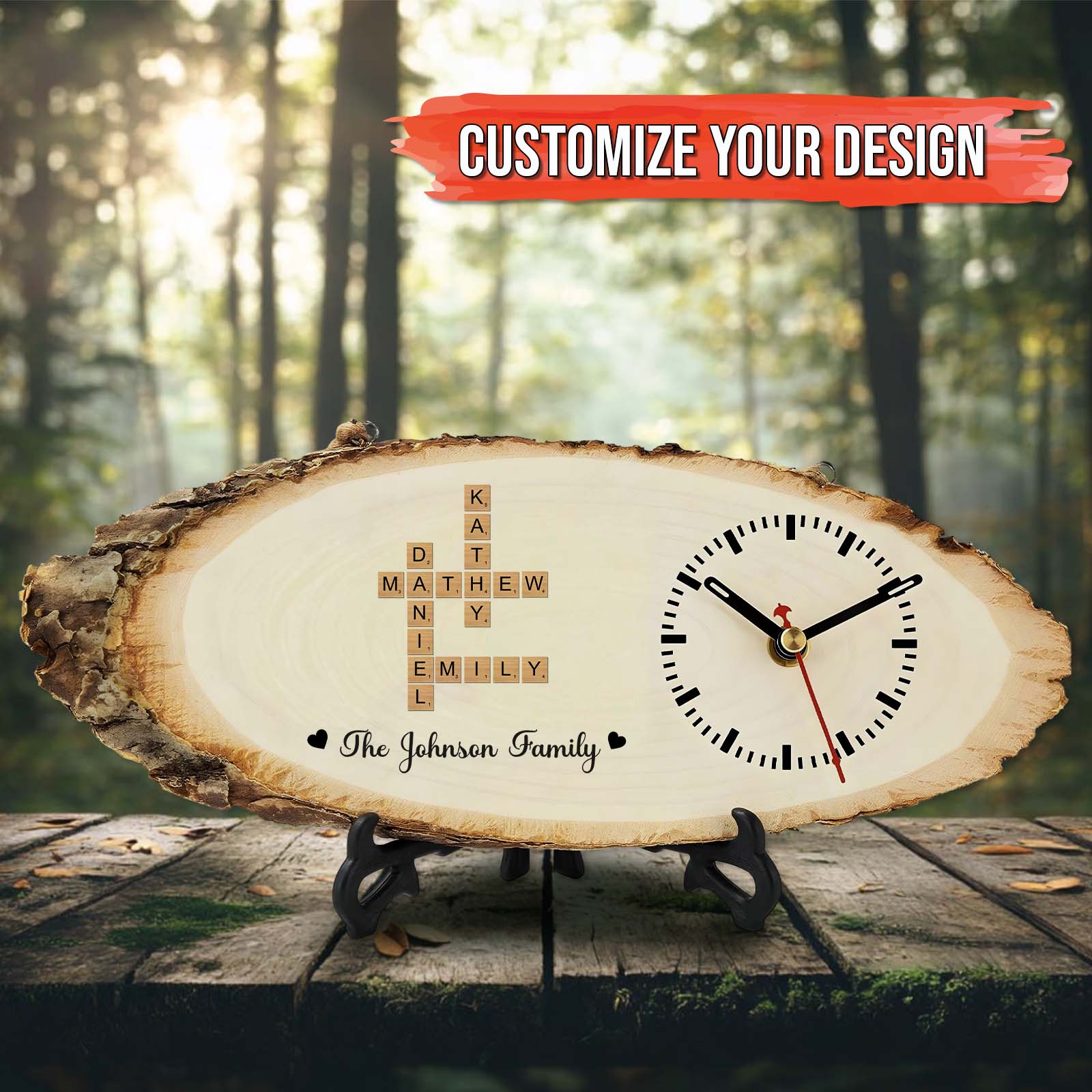 Family - Personalized Crossword Wooden Clock
