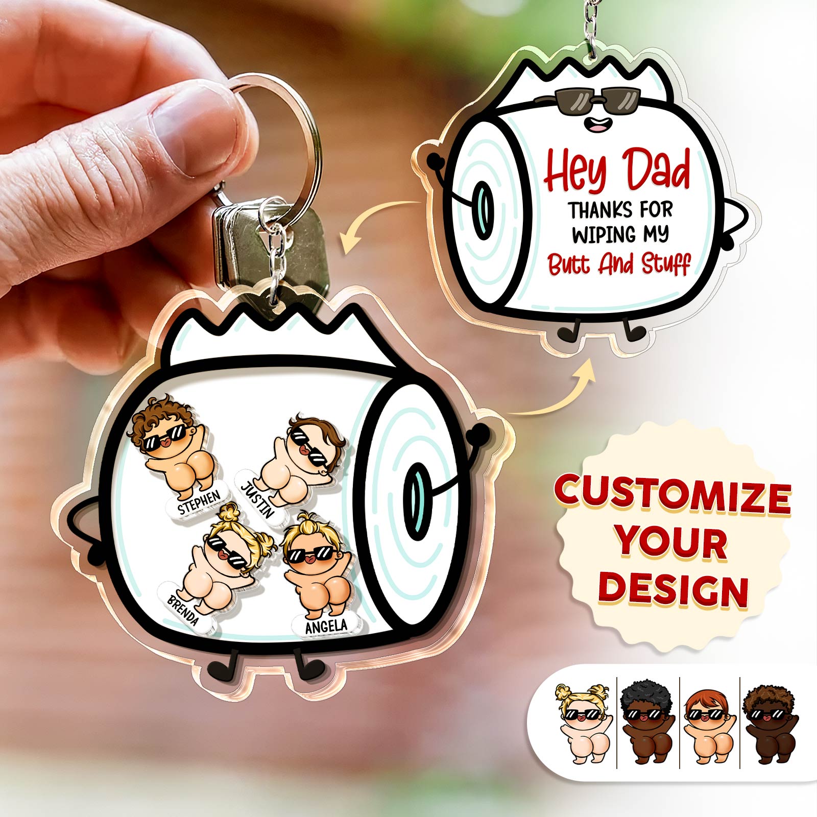 Father - Thanks For Wiping My Butt And Stuff - Personalized Acrylic Shaking Keychain