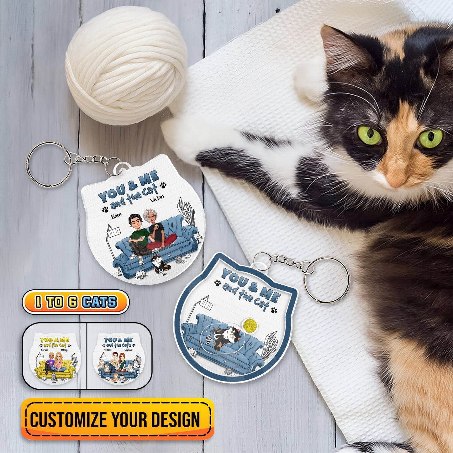 Pet Lover - You & Me And The Cats - Personalized Shaking Keychain
