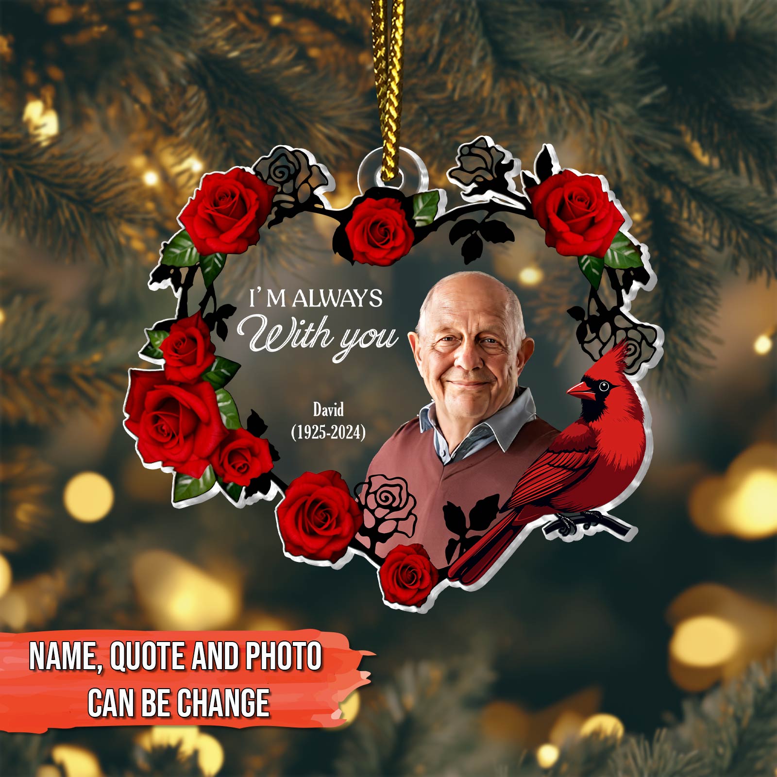 Family - Cardinals Appear When Angels Are Near - Personalized Photo Glass Ornament