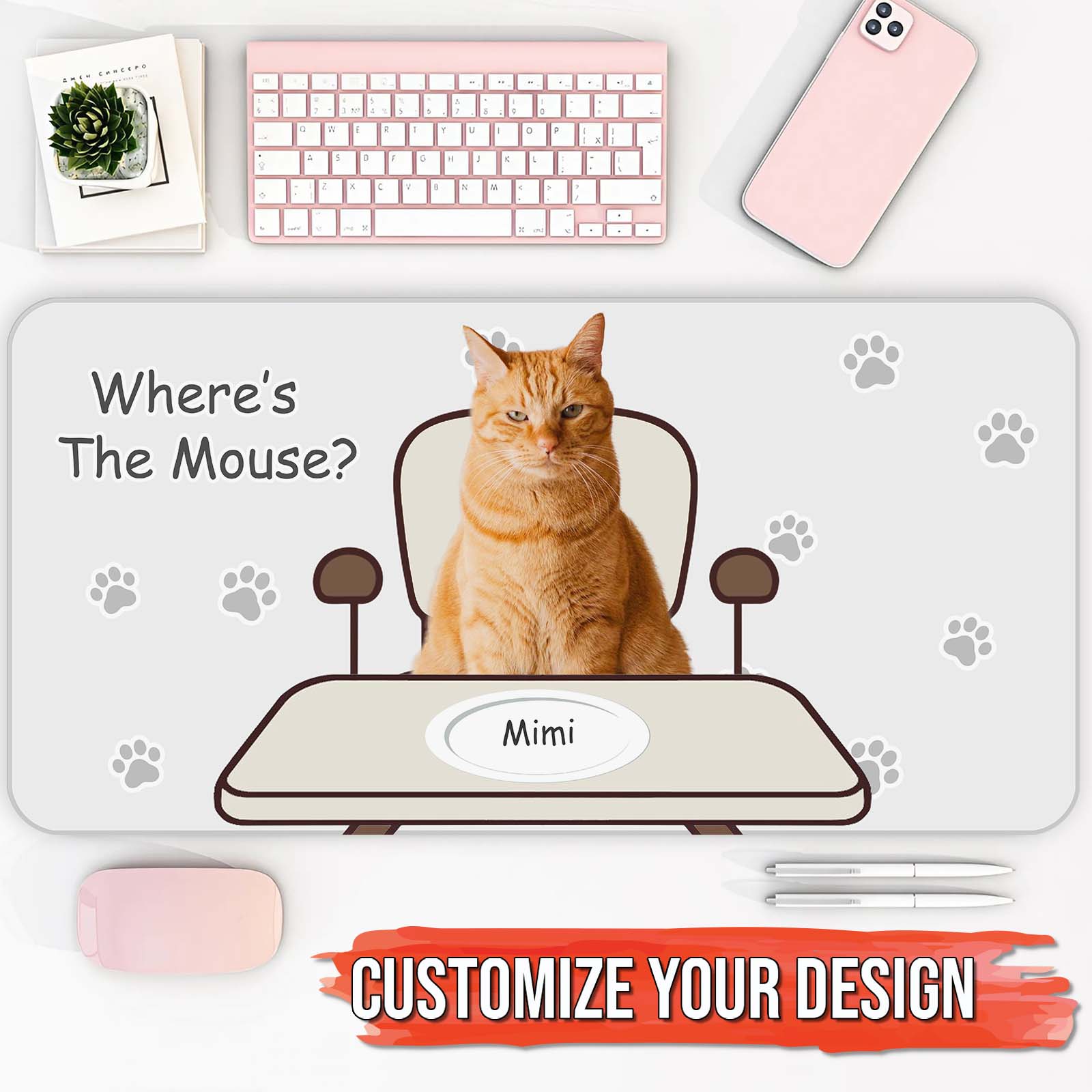 Pet Lover - Waiting For The Mouse - Personalized Mouse Pad