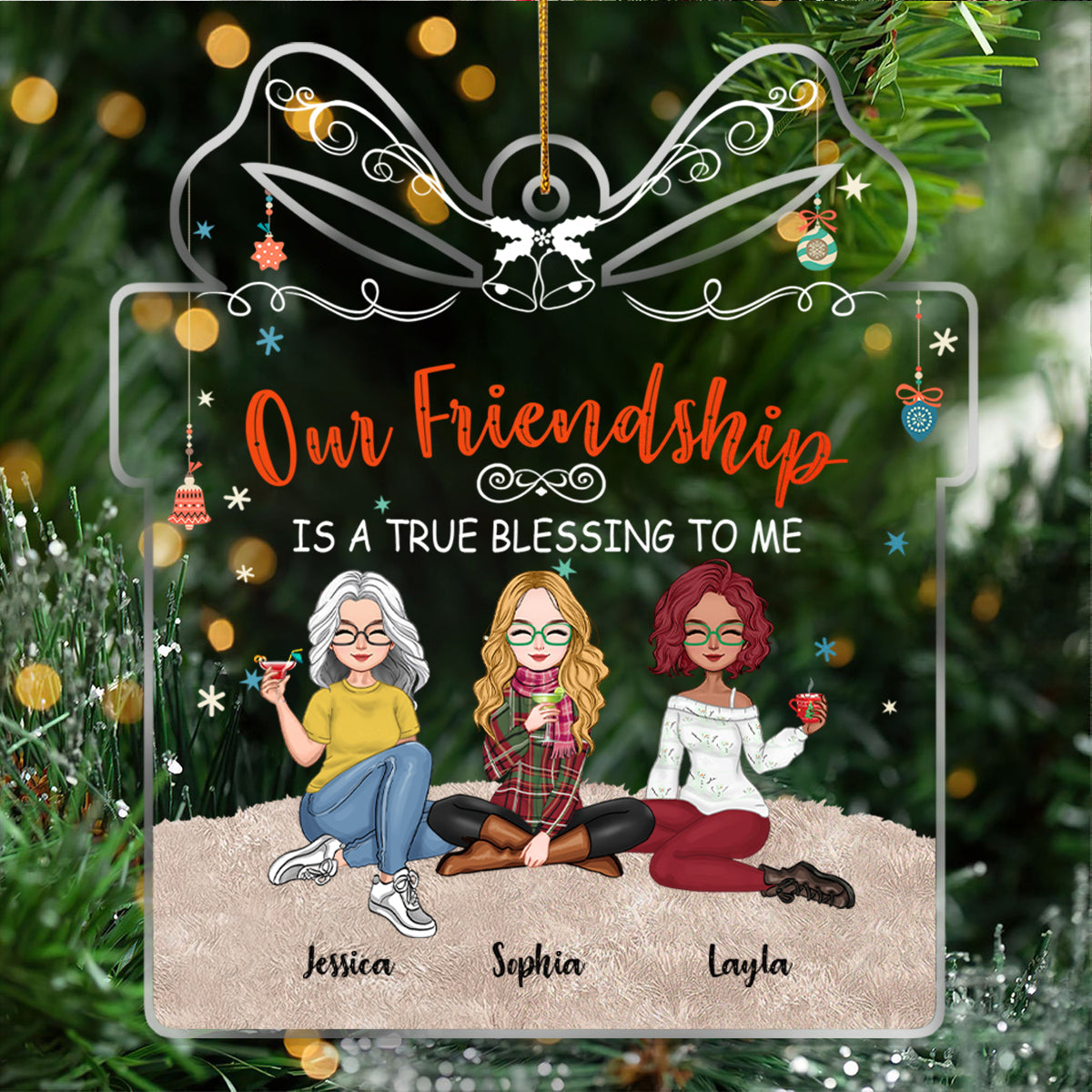Besties - Our Friendship Is A True Blessing To Me - Personalized Acrylic Ornament (Ver 2)