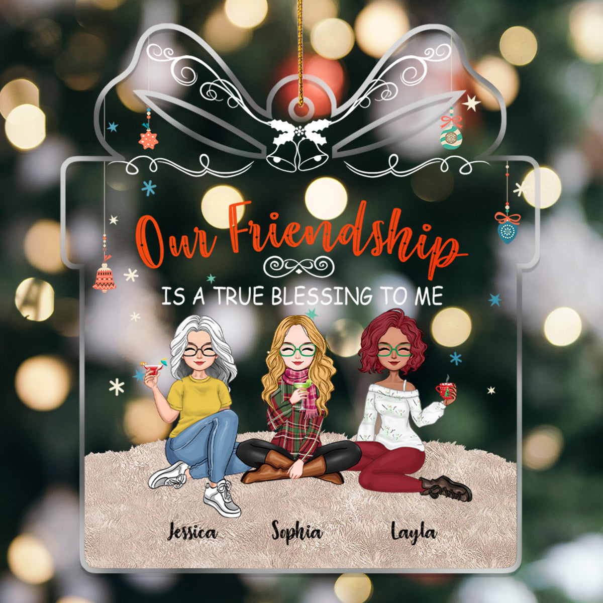 Besties - Our Friendship Is A True Blessing To Me - Personalized Acrylic Ornament (Ver 2)
