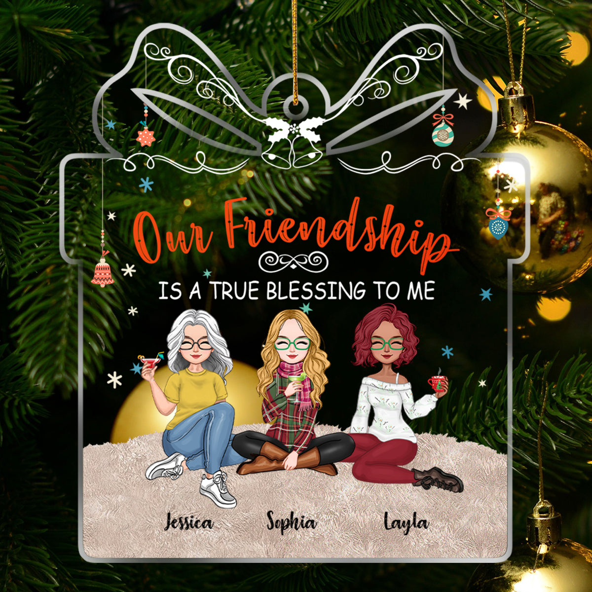 Besties - Our Friendship Is A True Blessing To Me - Personalized Acrylic Ornament (Ver 2)