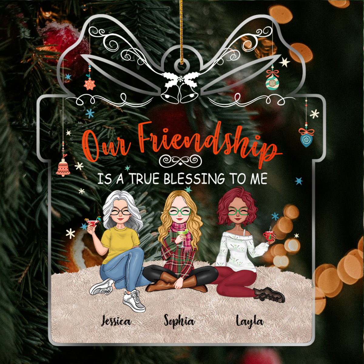 Besties - Our Friendship Is A True Blessing To Me - Personalized Acrylic Ornament (Ver 2)