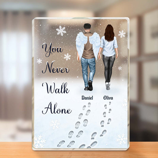 365Gifty Acrylic Block for Family with angel wings design and You Never Walk Alone quote