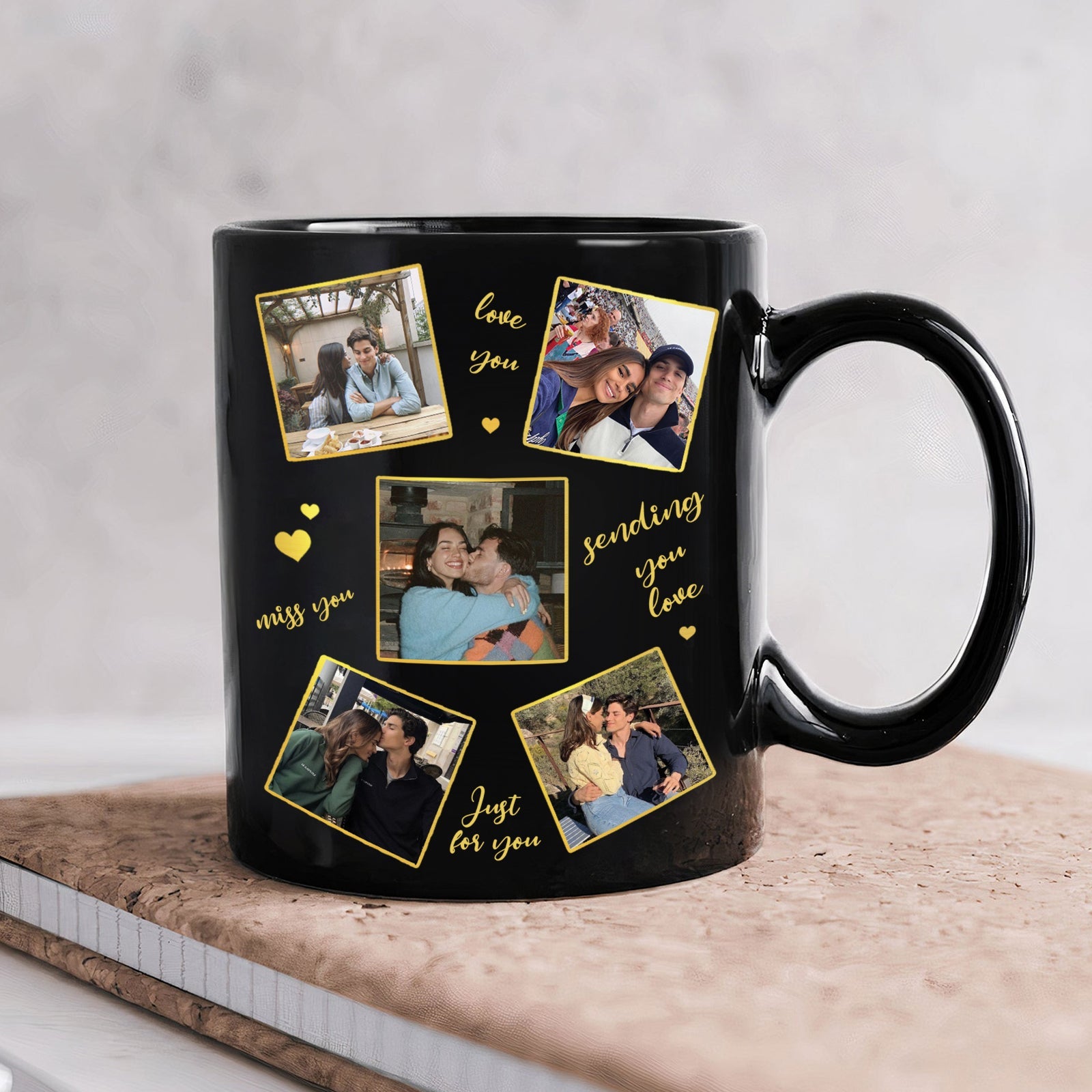 Anniversary personalized coffee mug featuring custom photos and heartfelt messages for loved ones
