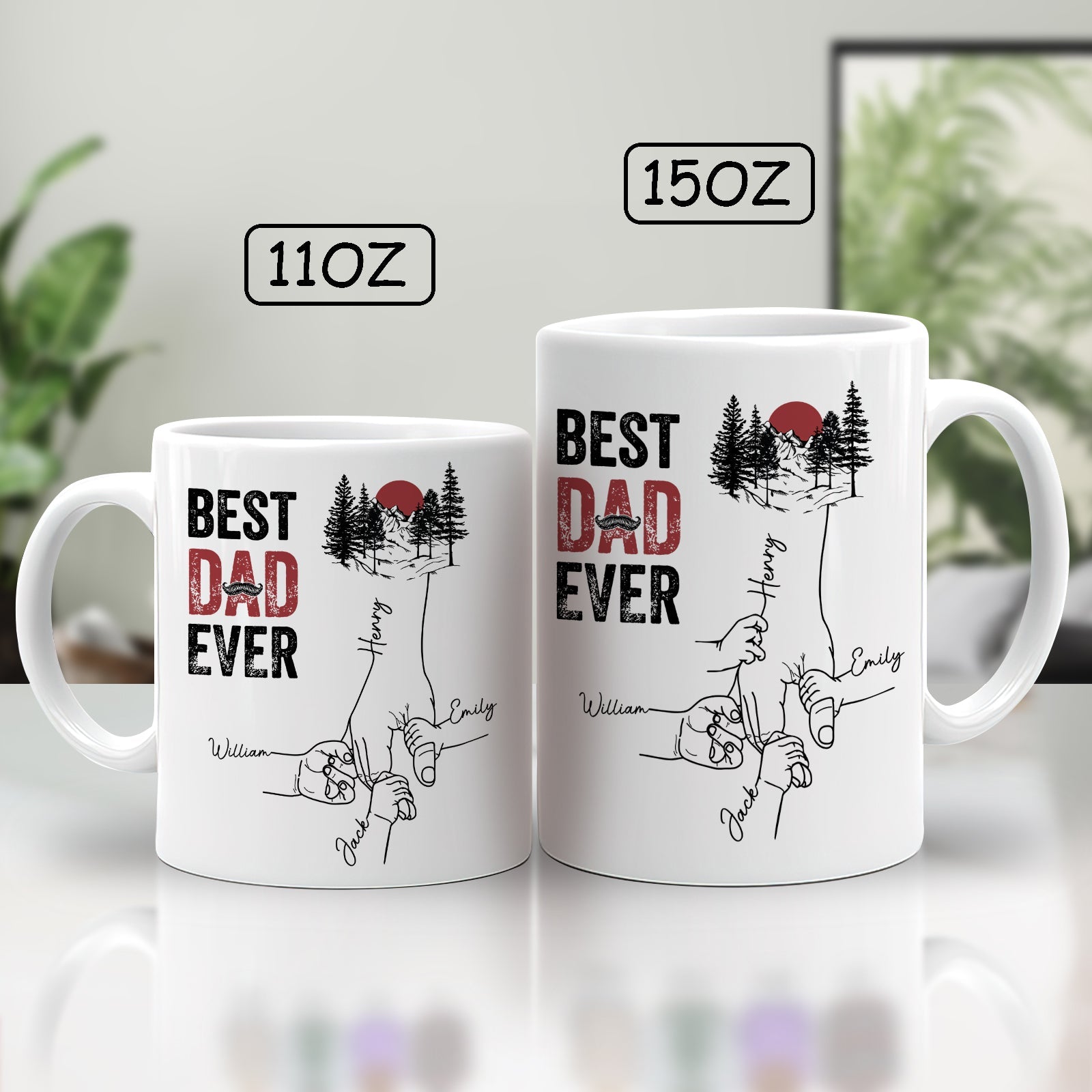 Best dad ever gift mug featuring hand-drawn designs available in two sizes for Father's Day celebrations