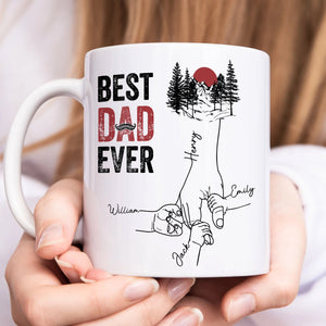 Best dad ever gift mug featuring a nature scene and family names for a thoughtful present