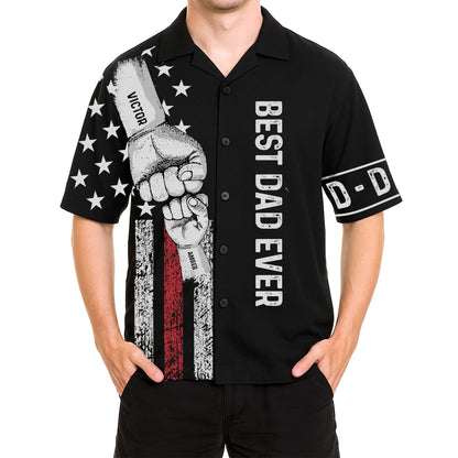 365Gifty black best dad ever Hawaiian shirt with fist bump design and American flag accents