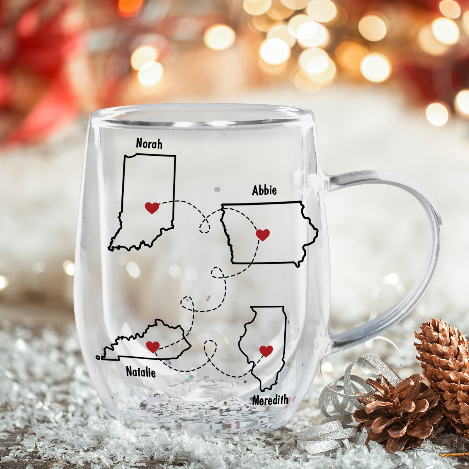Personalized glass mug with heart map design for best friend birthday gift ideas