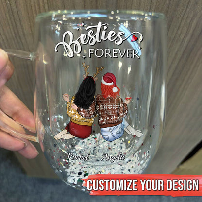 365Gifty double wall glass mug for bestie with Besties Forever design two friends in holiday sweaters