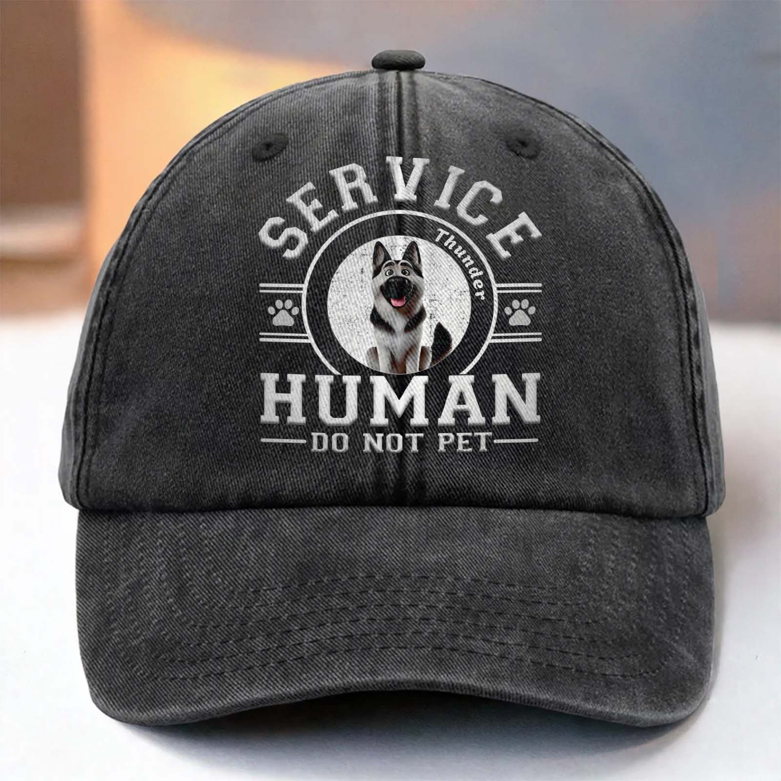 Black cap for pet lover with service human do not pet design and dog graphic on front