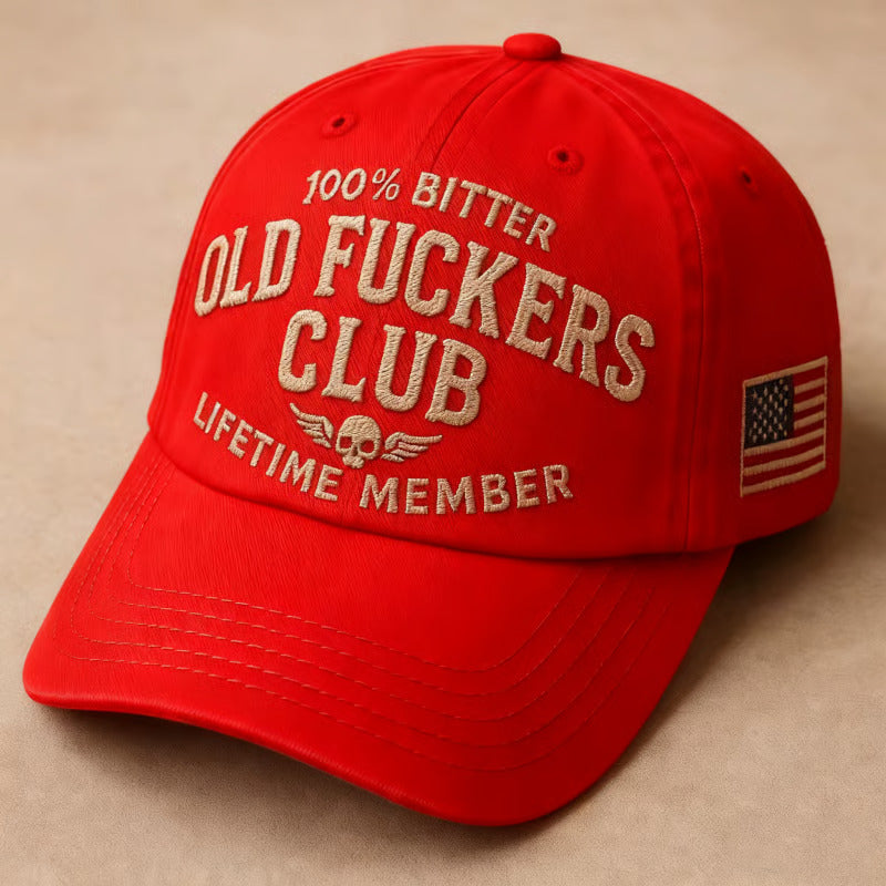Vintage Washed Black 'Old Fuckers Club' Embroidered  Baseball Cap