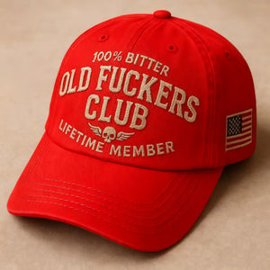 Vintage Washed Black 'Old Fuckers Club' Embroidered  Baseball Cap