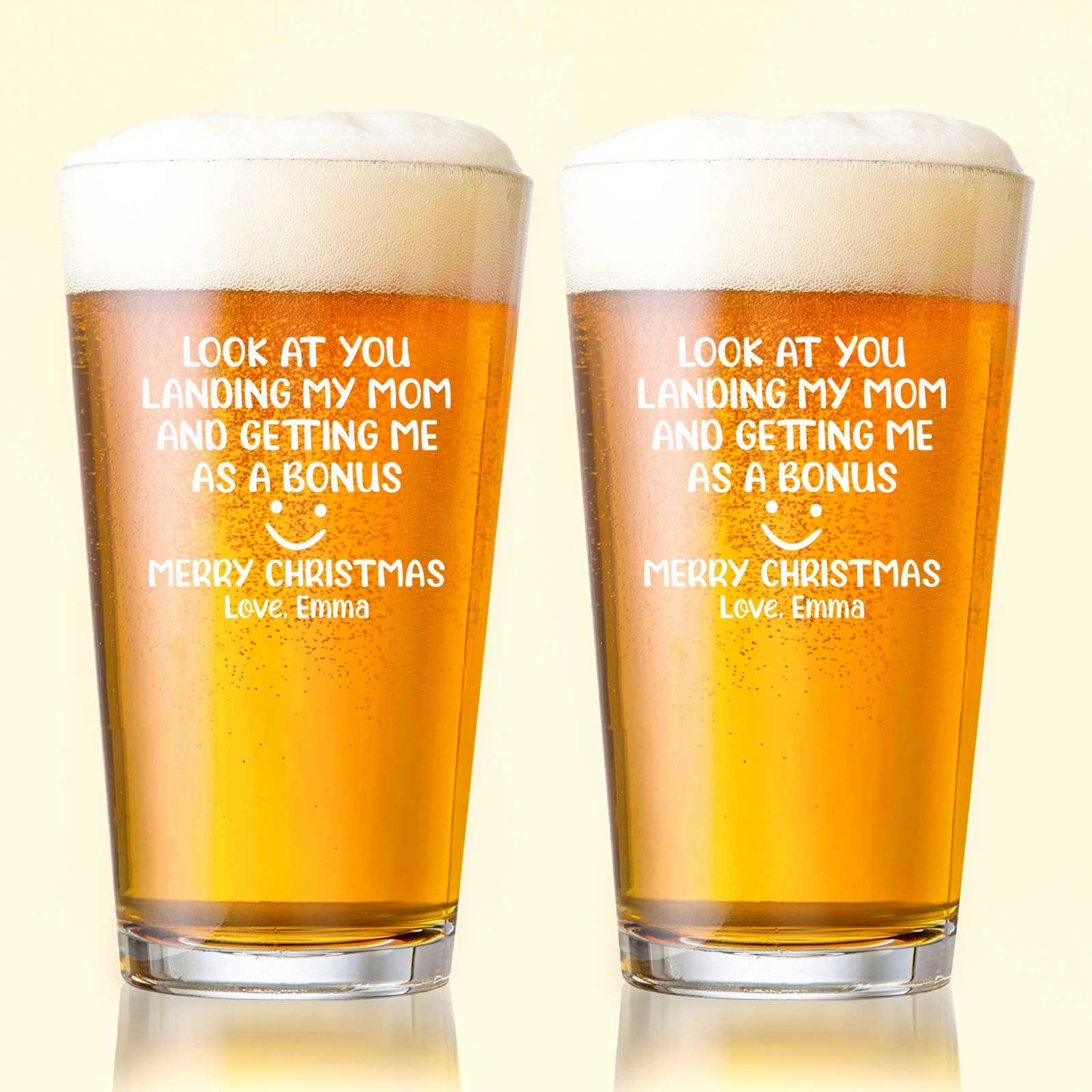 Personalized Whiskey Glass set of two engraved pint glasses with funny Merry Christmas message