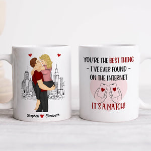 Personalized you're the best thing I've ever found mug with couple illustration and romantic message