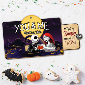Personalized Halloween gift for couples featuring Jack and Sally with a moon and heart design