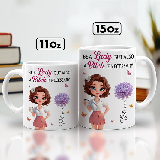 custom bestie coffee mug for women white 11oz and 15oz ceramic mugs with cartoon woman purple flower and sassy quote