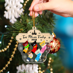 Custom acrylic family ornament featuring personalized stockings for the Miller family in 2025