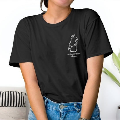 Black custom angel t-shirt for couples with angel graphic and personalized love message