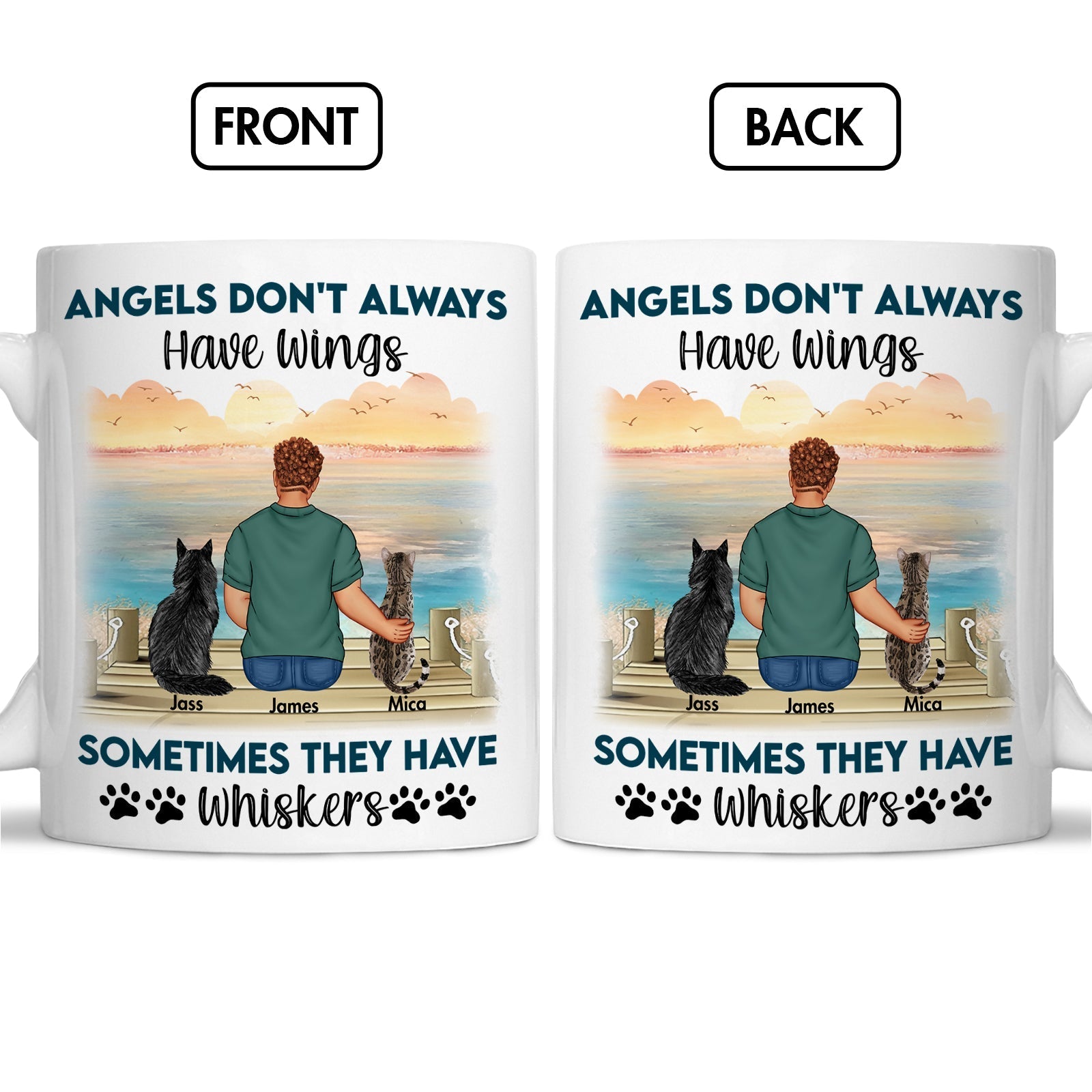 Custom cat memorial gift mug featuring a touching illustration and heartfelt quote about feline companionship
