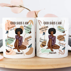Custom Christian gifts for women featuring a designer mug with inspirational messages and a beautiful illustration