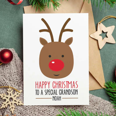 365Gifty custom Christmas card featuring a cute reindeer and Happy Christmas message for a special grandson