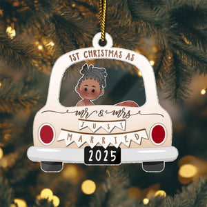 Personalized 1st Christmas Ornament for Mr and Mrs Just Married in Classic Car Design