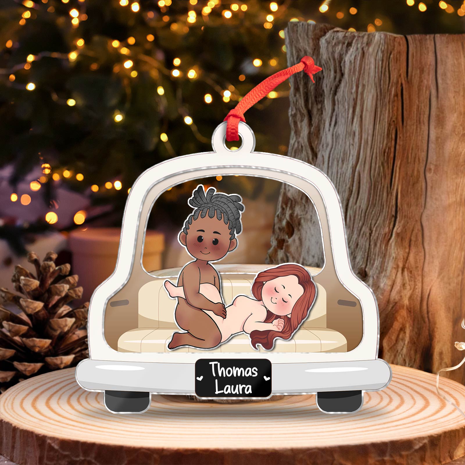 Personalized 365Gifty Couple Car Ornament featuring a playful design for holiday decor