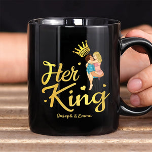 Custom couple black mugs gift featuring a romantic design with names Joseph and Emma