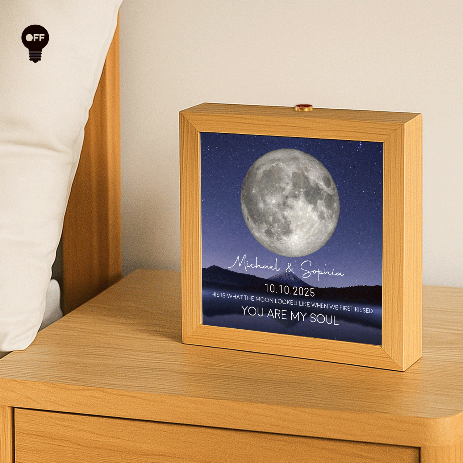 Custom couple lamp box gift with moonlit design and personalized names and date for special occasions