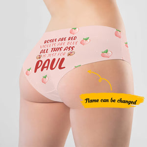 Custom couple underwear with peach illustrations and personalized text, perfect for romantic gifts