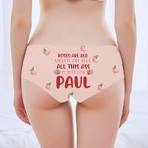 Custom couple underwear featuring playful text and peach graphics for personalized gifts