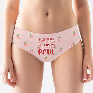 Custom couple underwear featuring playful text and peach designs for fun gifting options