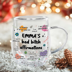 Custom double walled glass for besties featuring positive affirmations and colorful designs