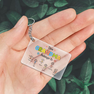 Custom family acrylic keychain featuring personalized names and colorful designs for a thoughtful gift