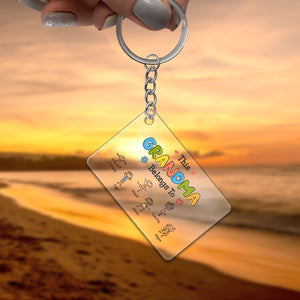 Custom family acrylic keychain with colorful text and designs, ideal gift for grandmothers