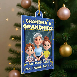 Custom family Christmas acrylic ornament featuring playful design with Grandma and grandkids for festive decor