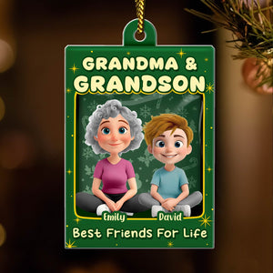 Custom family Christmas acrylic ornament featuring Grandma and Grandson with a festive design